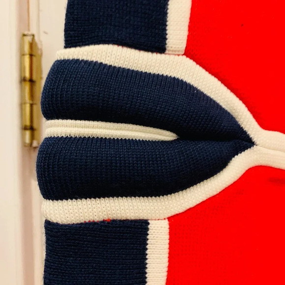 Vintage Meister Sweater Ski Acrylic Wool Blend Blue Navy Red 1/4 Zip Men MEDIUM - Picture 6 of 16